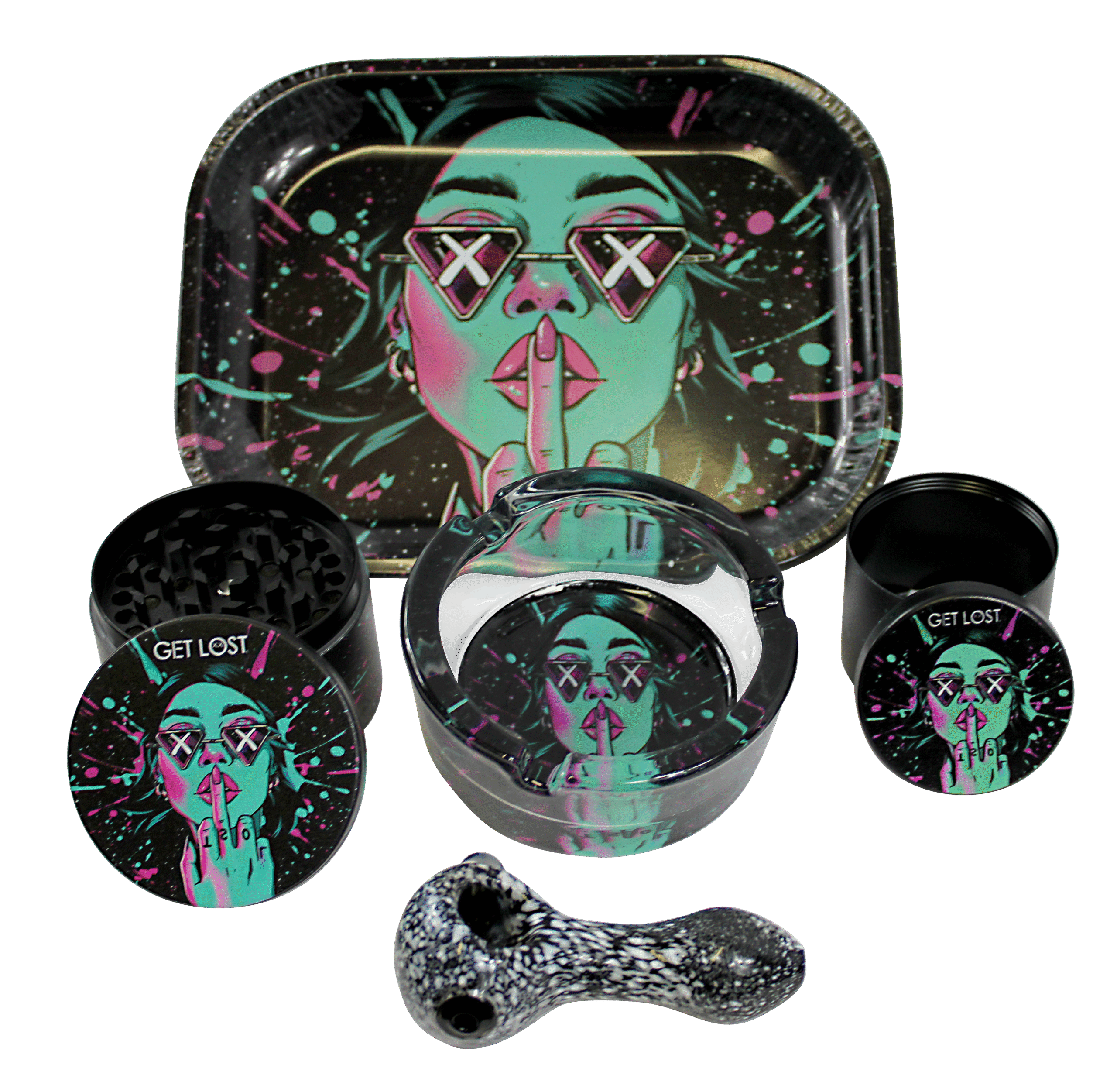 HP-GS-004 Get Lost Hand Pipe Gift Set – 5 in 1 (Green Girl Middle Finger)