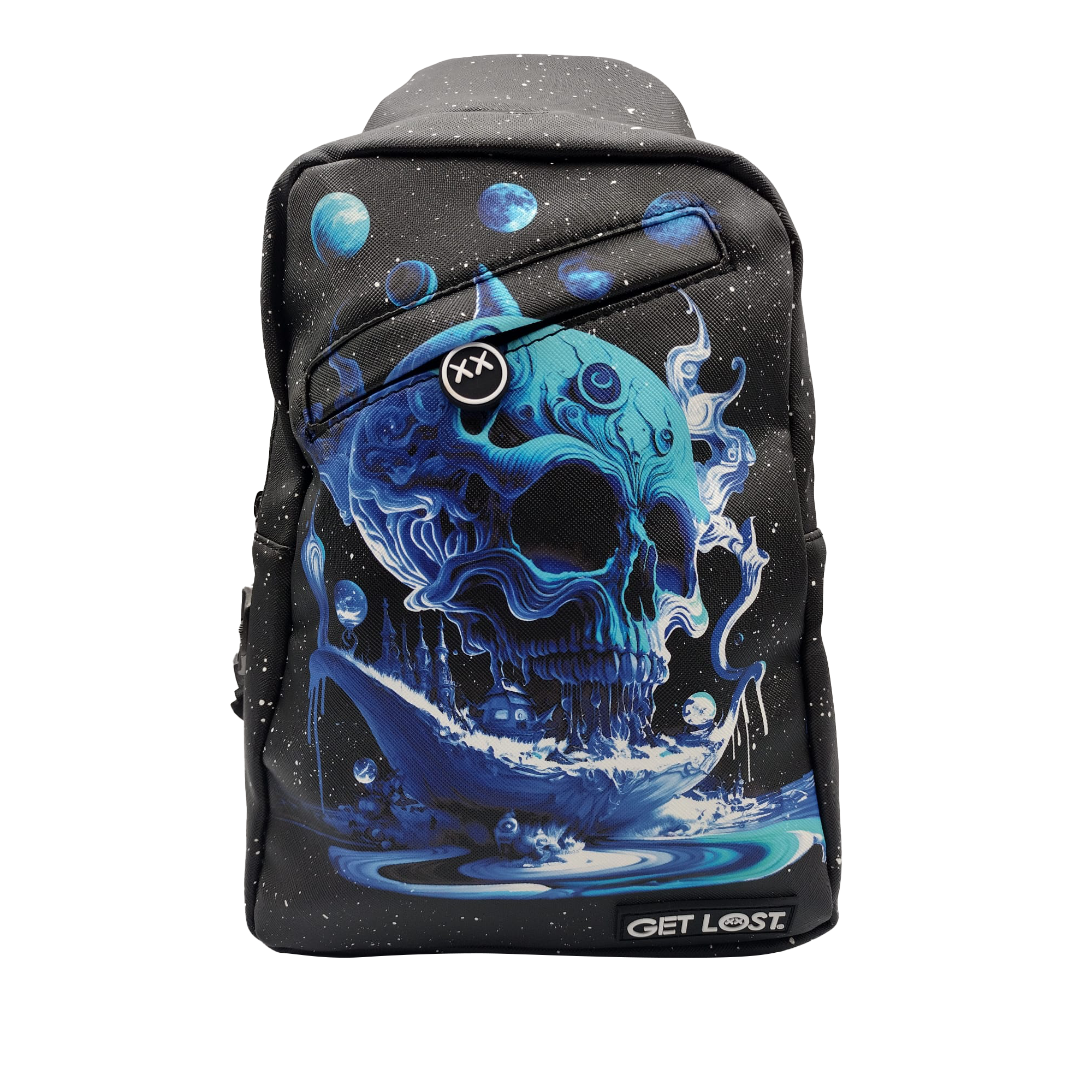 SB-SL-011 Get Lost – Premium Saffiano Leather Shoulder Bag (Get Lost Blue Skull)