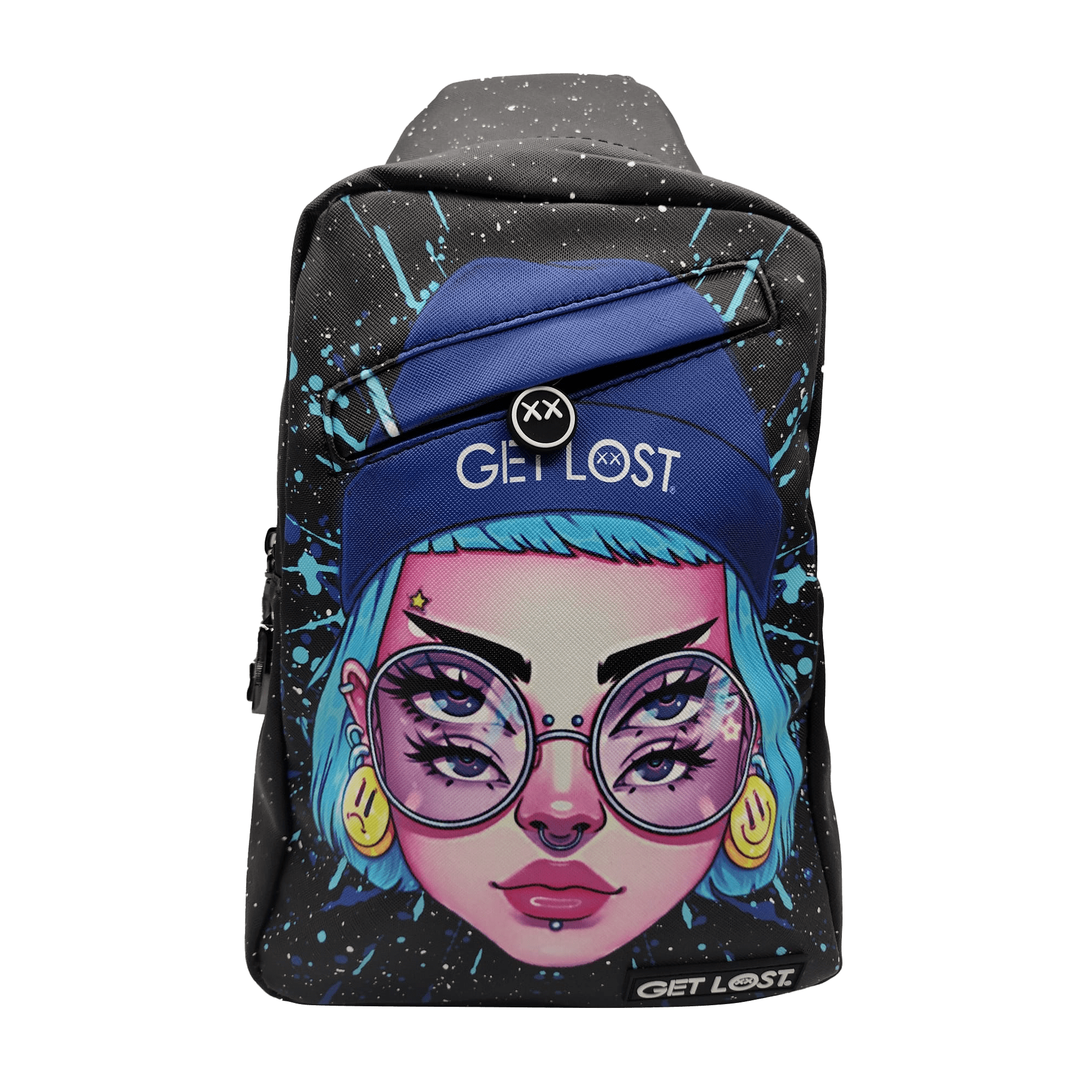 SB-SL-005 Get Lost – Premium Saffiano Leather Shoulder Bag (Blue Hat Trippy Girl)