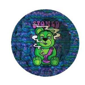 ASH061 Tin Ashtray 5.5″x5.5″  Stoned Green Bear