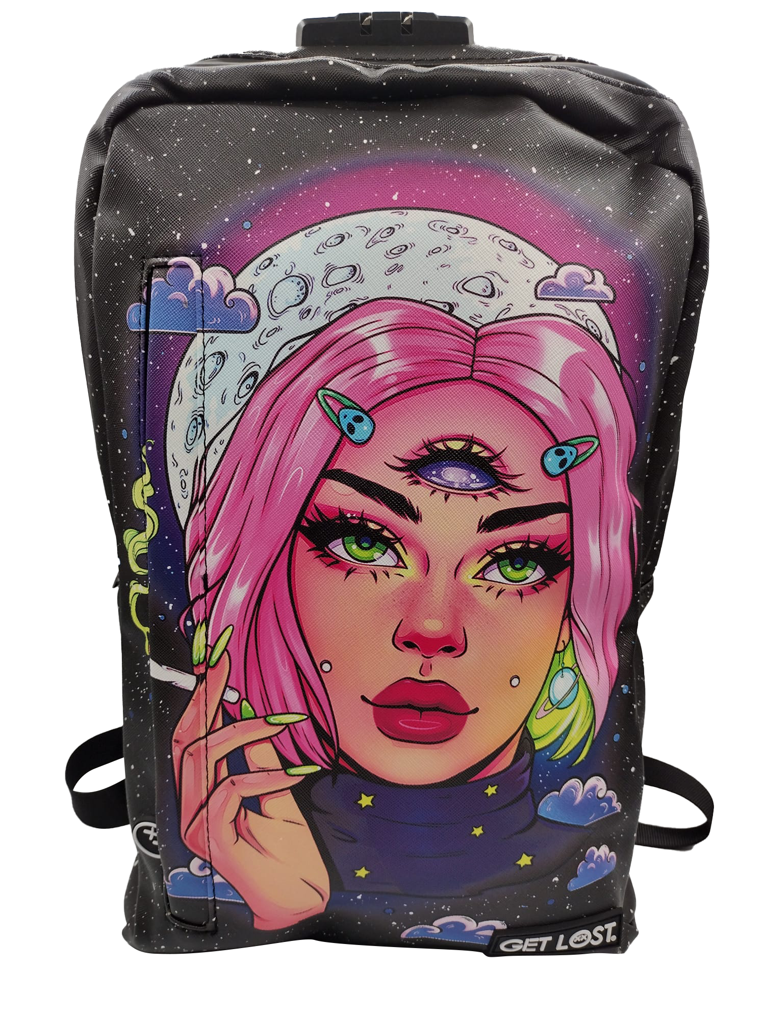 BP-SL-001 Premium Saffiano Smell Proof Backpack (Galactic Pink Hair Girl) - Image 2
