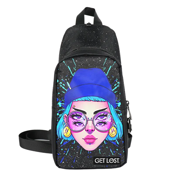 CB-SL-004 Get Lost Saffiano Leather Smell-Proof Premium Convertible Bag (Blue Hat Trippy Girl)