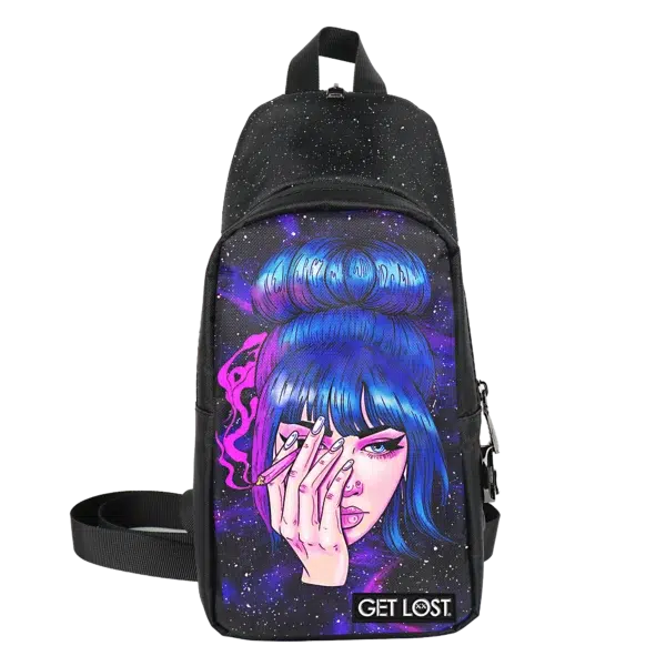 CB-SL-005 Get Lost Saffiano Leather Smell-Proof Premium Convertible Bag (Trippy Girl Smoking)
