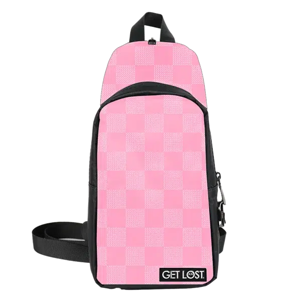 CB-SL-016 Get Lost Saffiano Leather Smell-Proof Premium Convertible Bag (Pink Squares)