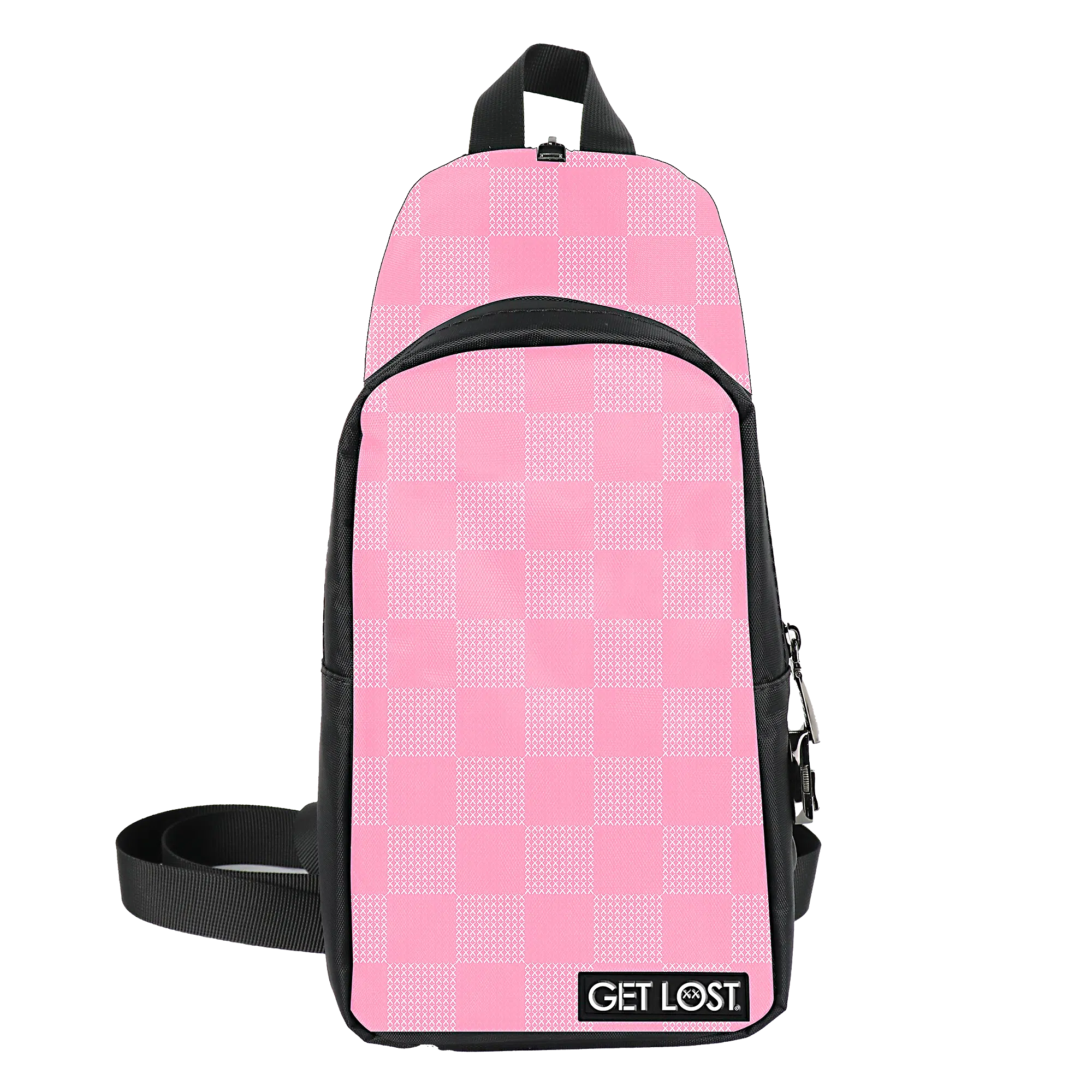 CB-SL-016 Get Lost Saffiano Leather Smell-Proof Premium Convertible Bag (Pink Squares)
