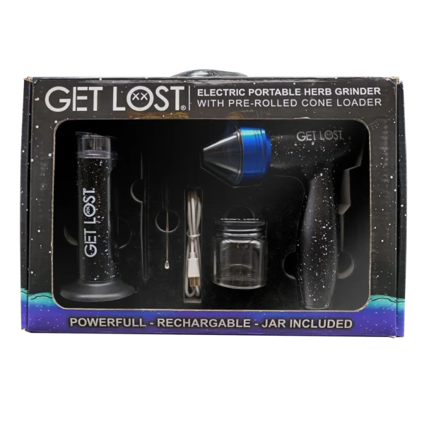 PEG-PUR-002 Get Lost Electric Portable Herb Grinder With Pre-Rolled Cone Loader (Purple) - Image 3