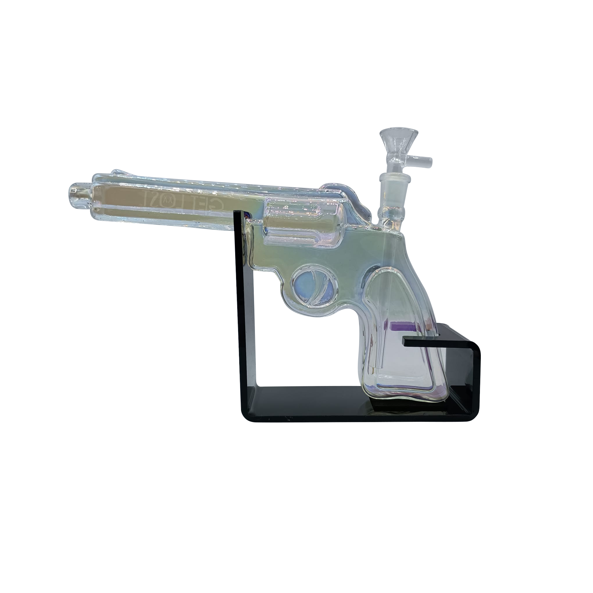 PG-CBLK-001 Get Lost Pistol Gun Glass Water Pipe (Clear Black) - Image 4
