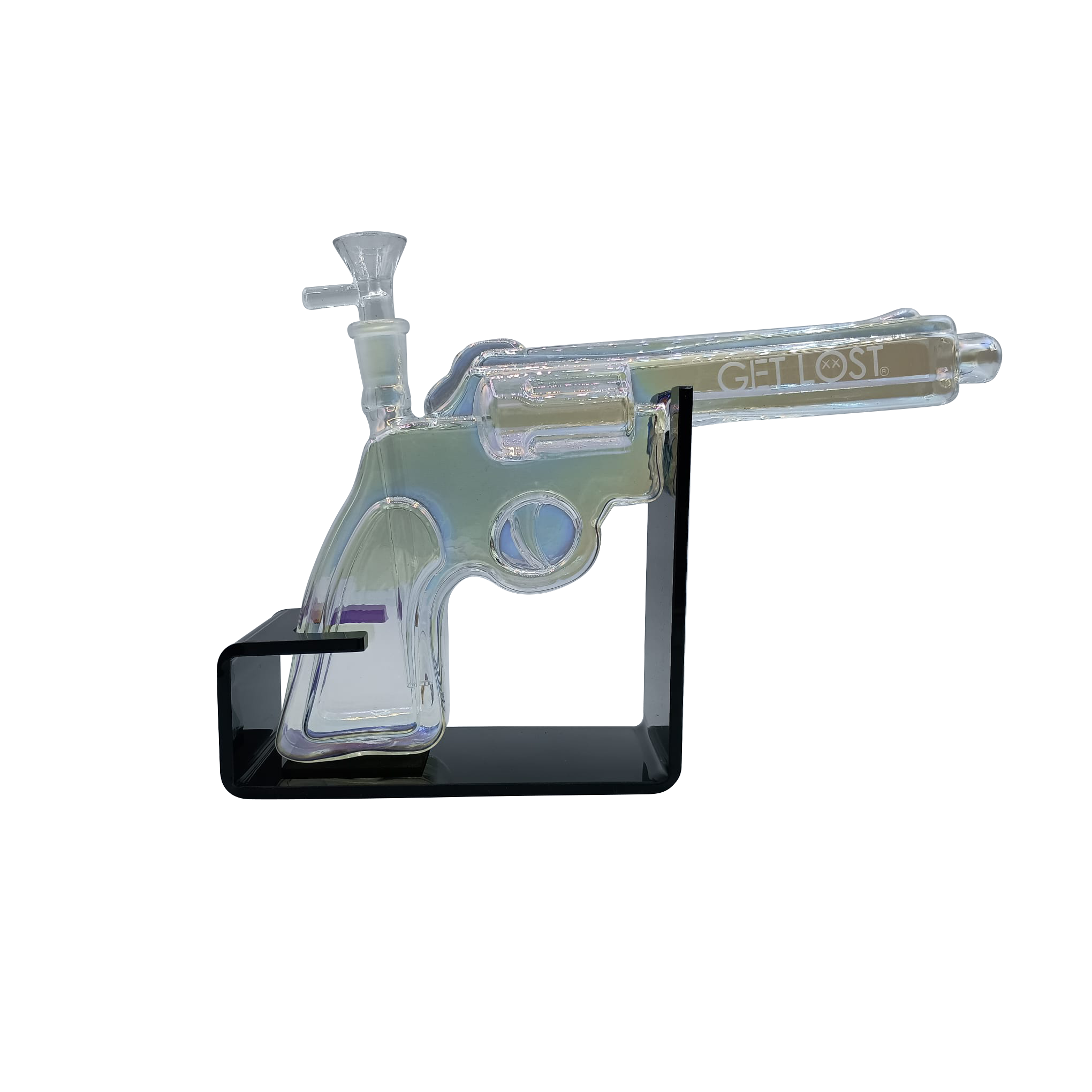 PG-CBLK-001 Get Lost Pistol Gun Glass Water Pipe (Clear Black) - Image 3