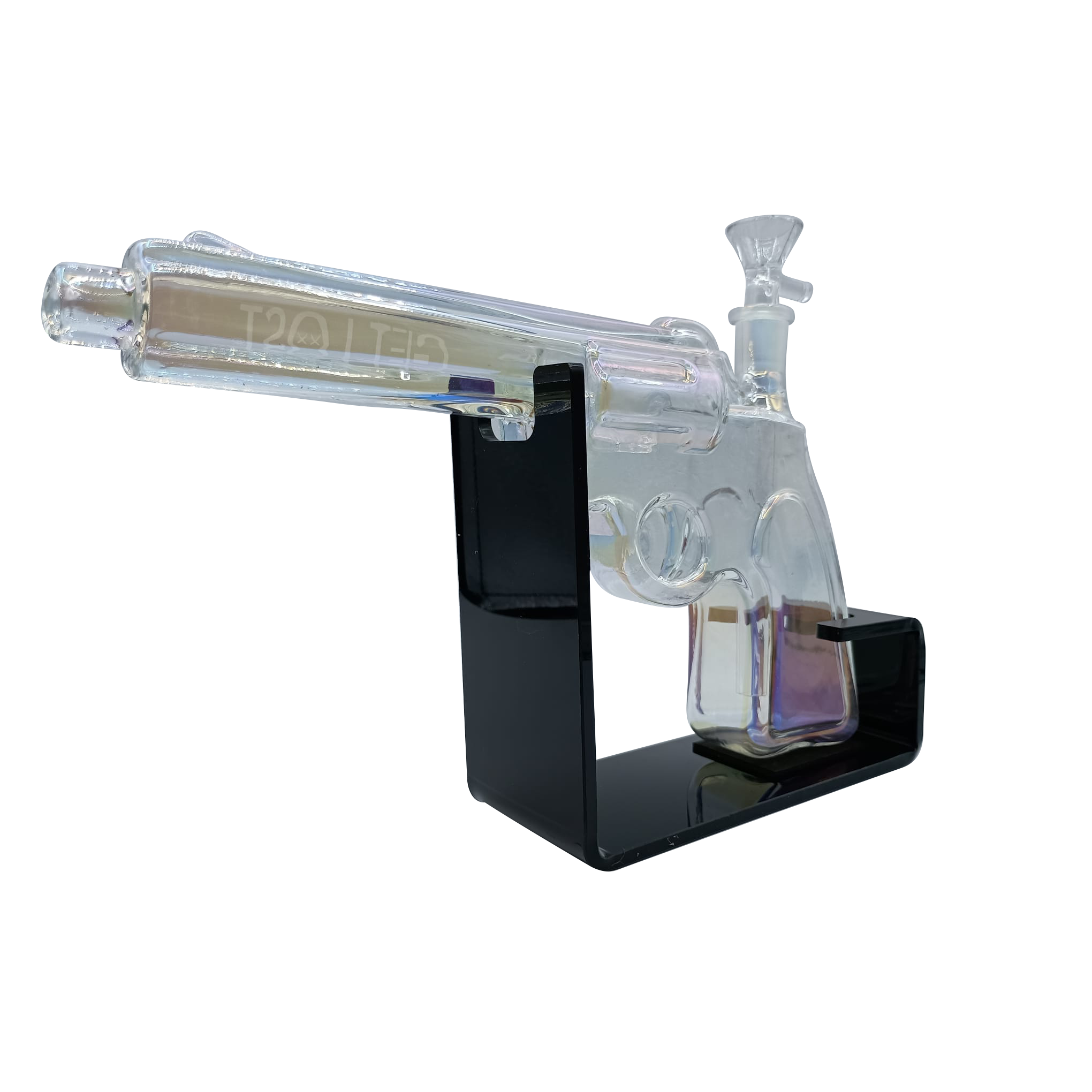 PG-CRBW-003 Get Lost Pistol Gun Glass Water Pipe (Clear Rainbow) - Image 3
