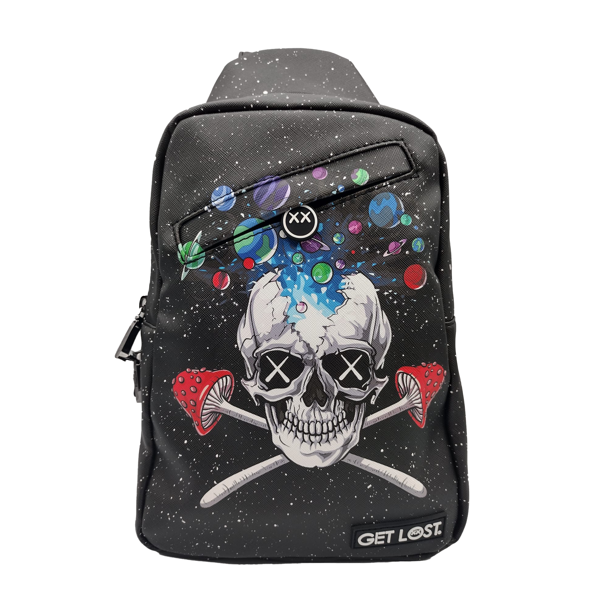SB-SL-009 Get Lost – Premium Saffiano Leather Shoulder Bag (Galaxy Skull)