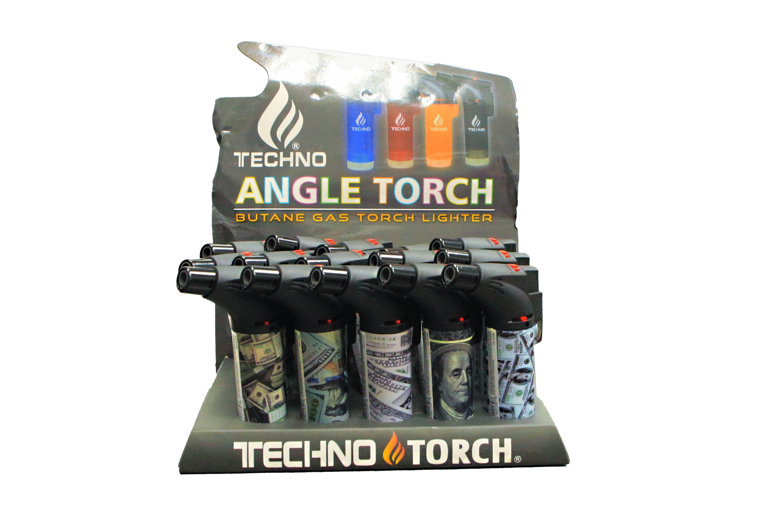 00139-0 Angle Regular Torch Lighters – (15 Count) 0 Money Bills
