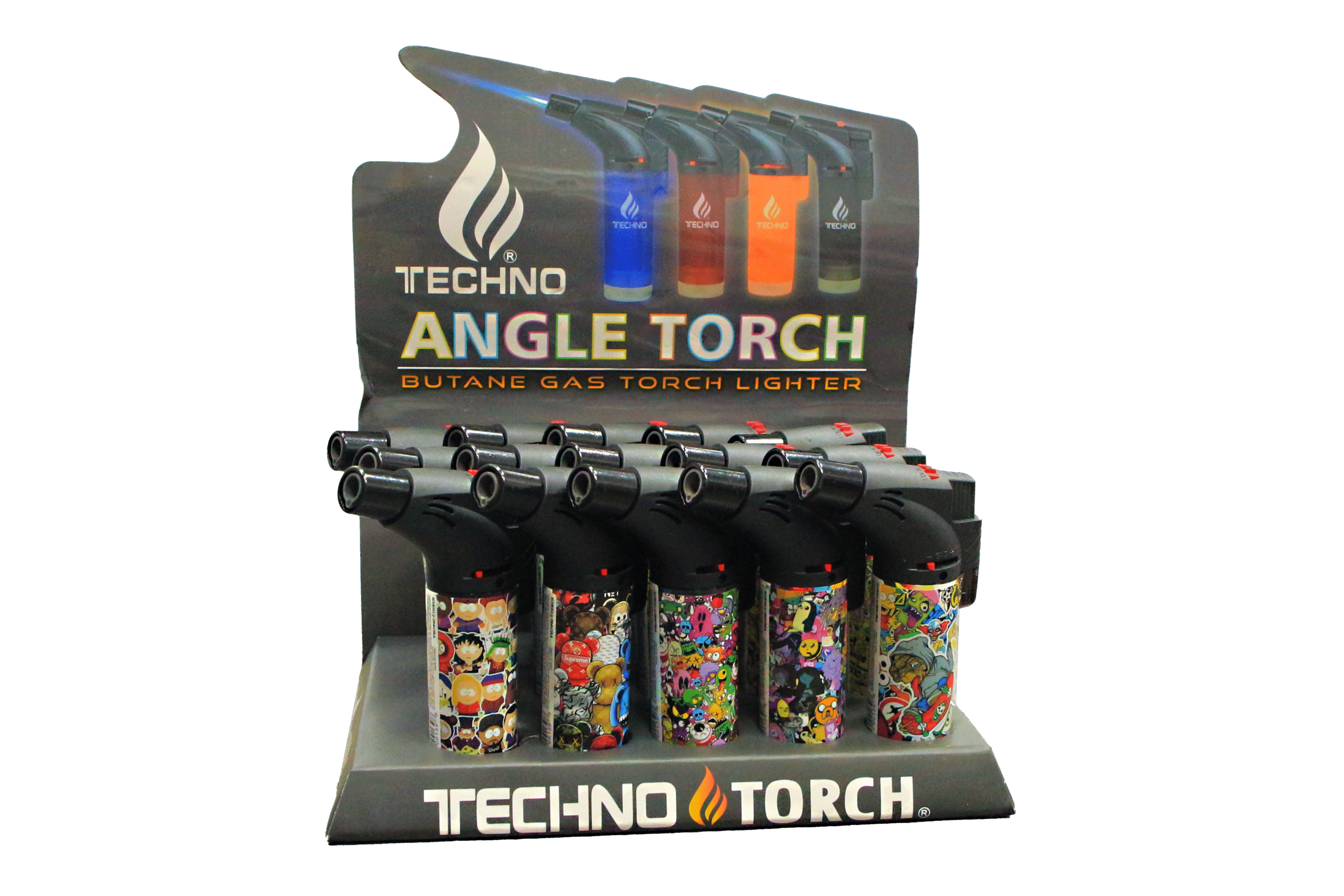 00139-49R Angle Regular Torch Lighters – (15 Count) Assorted Cartoons