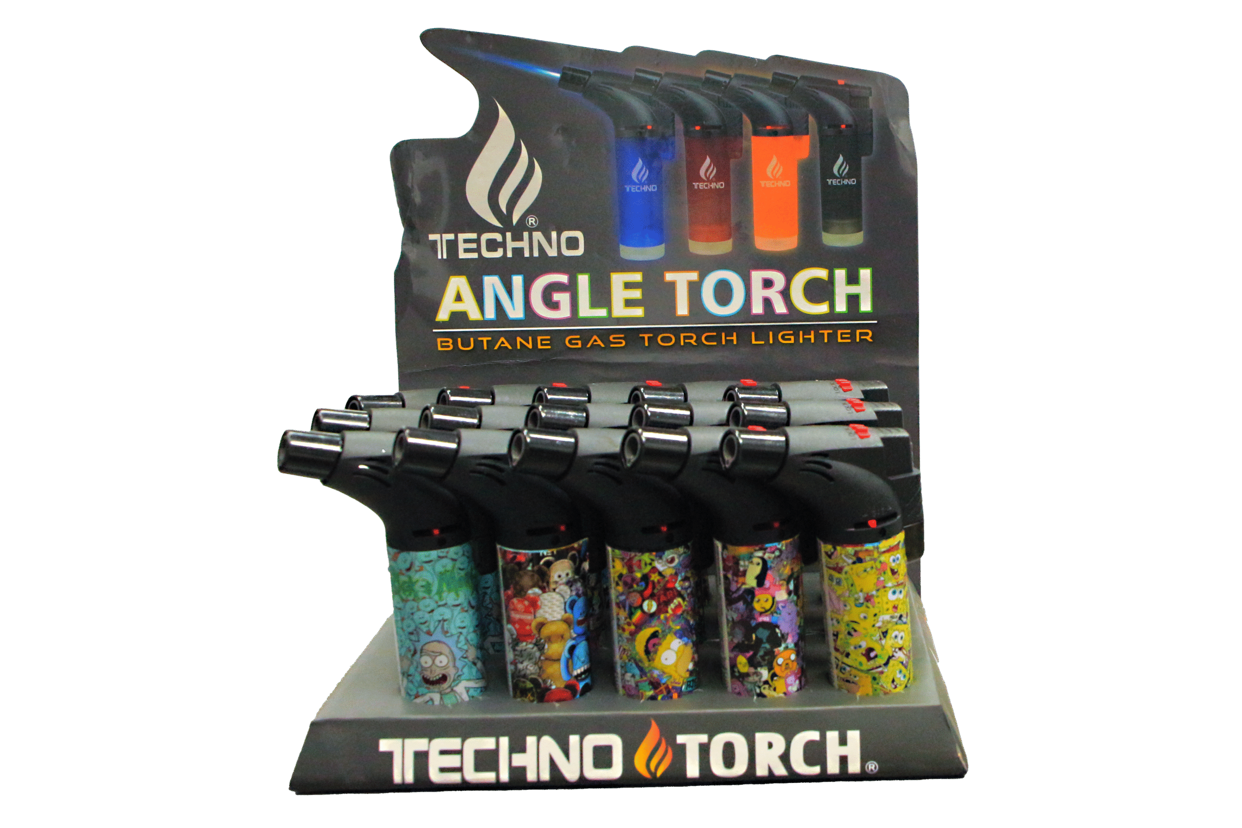 00139-DD1 Angle Regular Torch Lighters – (15 Count) Assorted Cartoons
