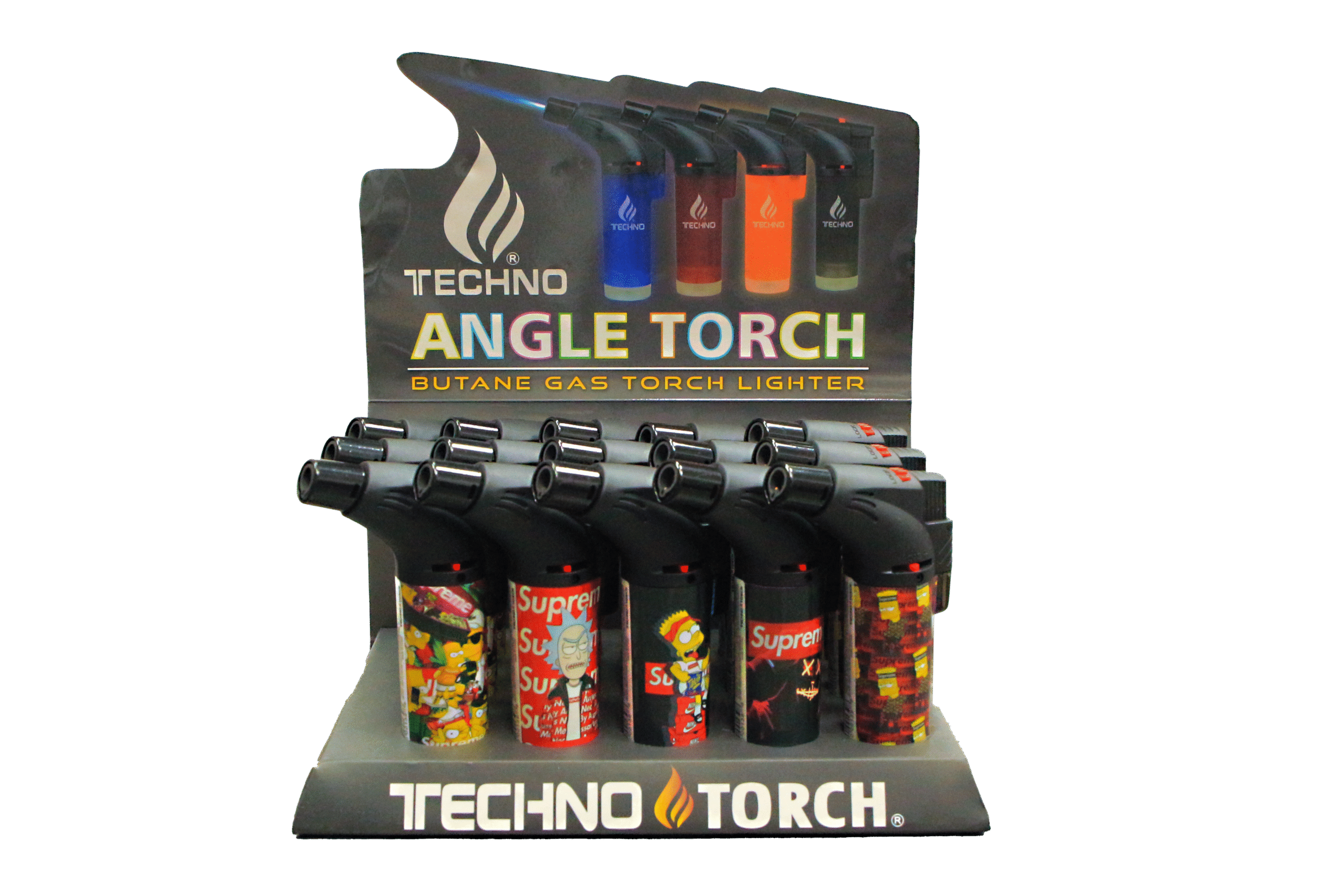 00139-SUPR2 Angle Regular Torch Lighters –  (15 Count) Supreme Bart & Rick