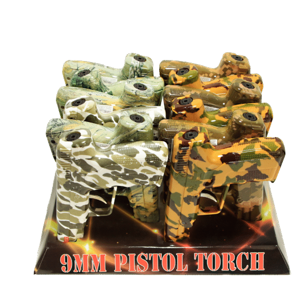 19025C Camouflage 6in 9MM Pistol Torch Lighter Display – (12 Count)