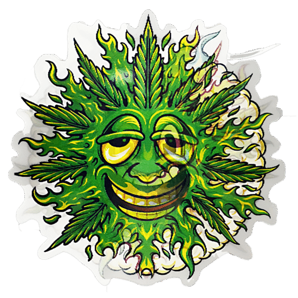 3D3DK055 Smiling Weed Leaf Sticker