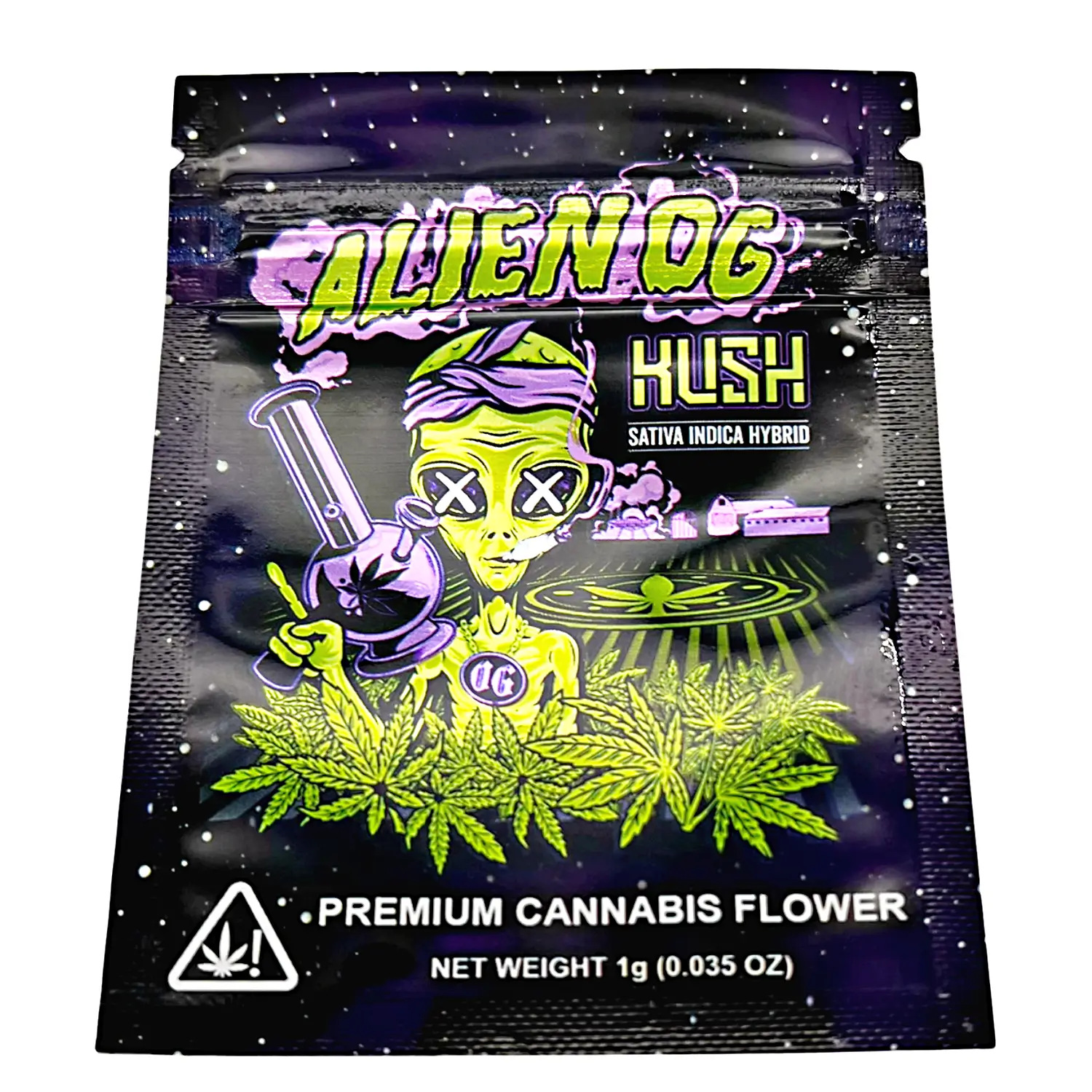 1 Gram Mylar Bag – Premium Smell-Proof Flower Packaging – Alien OG Hush (100 Count) CMB-1G-007