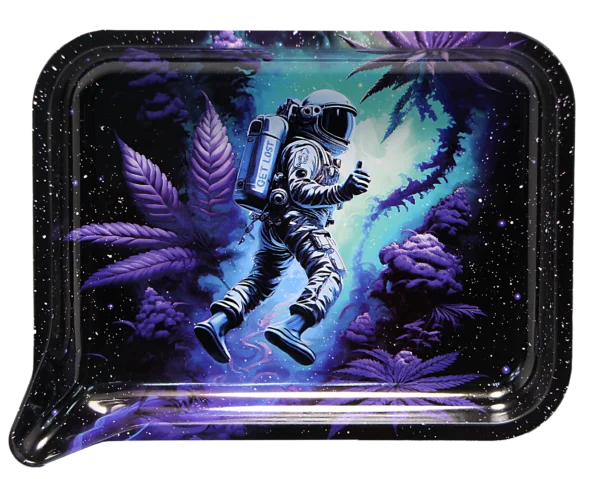 FRT3D-SM-002 Get Lost Small 3D Rolling Tray With Magnetic Lid Cover (Astronaut Floating Weed)