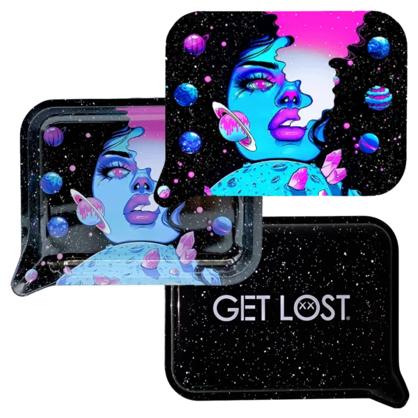 FRT3D-SM-022 Get Lost Small 3D Rolling Tray With Magnetic Lid Cover (Galaxy Blue Smoking Girl) - Image 3