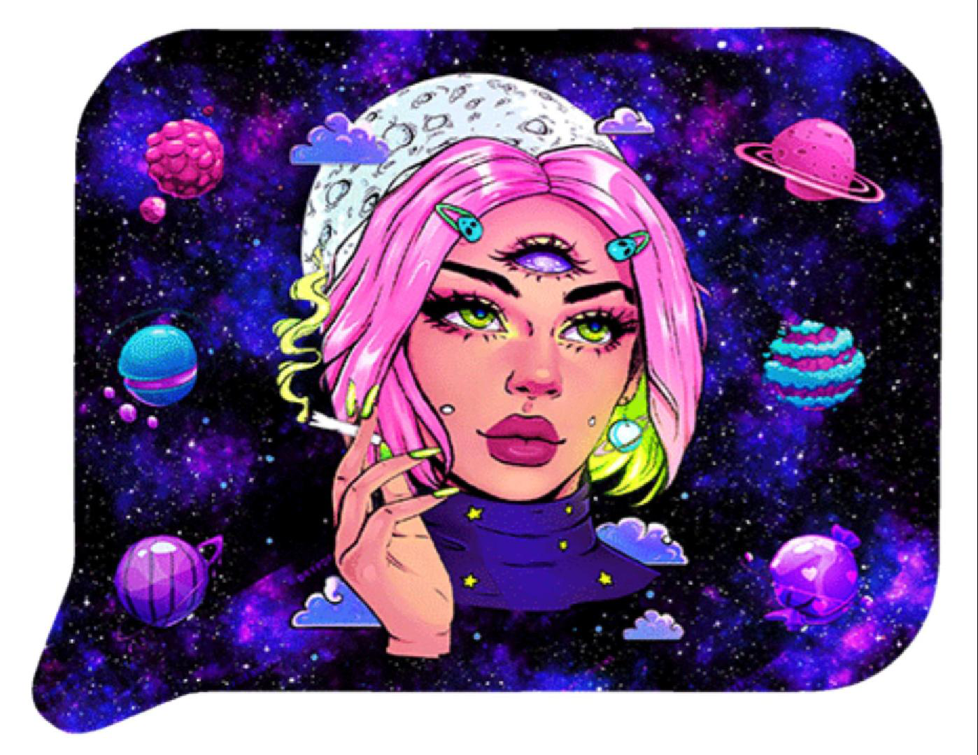 FRT3D-SM-024 Get Lost Small 3D Rolling Tray With Magnetic Lid Cover (Pink Hair Third Eye Girl)