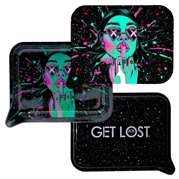 FRT3D-SM-027 Get Lost Small 3D Rolling Tray With Magnetic Lid Cover (Green Girl Middle Finger) - Image 3