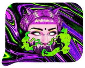 FRT3D-SM-032 Get Lost Small 3D Rolling Tray With Magnetic Lid Cover (Purple Hair Devil Girl Green Smoke)