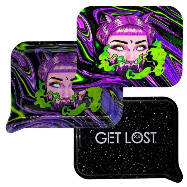 FRT3D-SM-032 Get Lost Small 3D Rolling Tray With Magnetic Lid Cover (Purple Hair Devil Girl Green Smoke) - Image 3