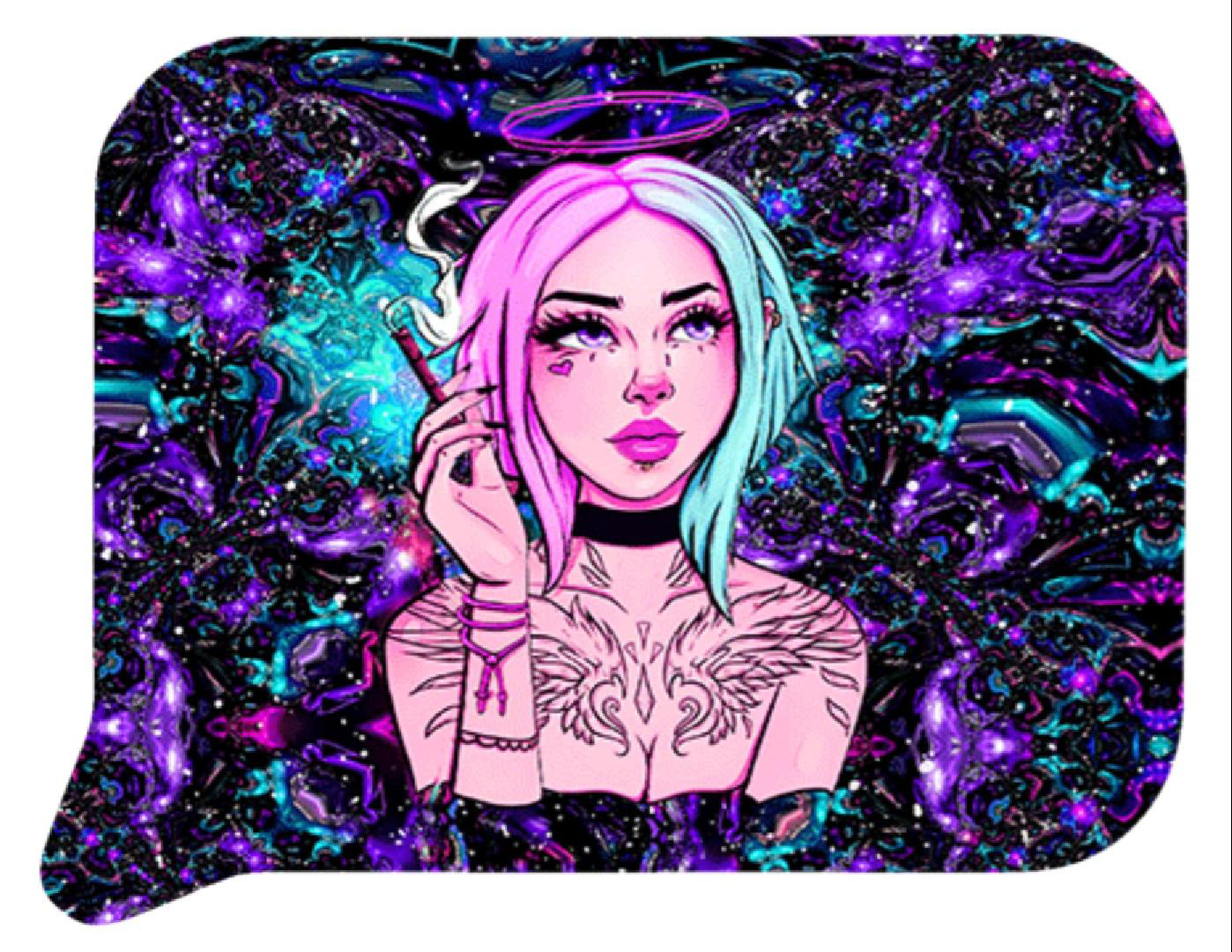 FRT3D-SM-034 Get Lost Small 3D Rolling Tray With Magnetic Lid Cover (Pink Hair Angel Smoking)