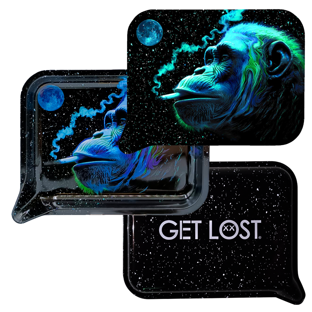 FRT3D-SM-035 Get Lost Small 3D Rolling Tray With Magnetic Lid Cover (Smoking Gorilla) - Image 3