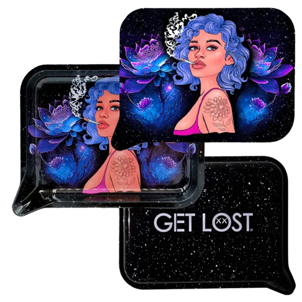 FRT3D-SM-042 Get Lost Small 3D Rolling Tray With Magnetic Lid Cover (Girl Blue Hair White Smoke) - Image 3