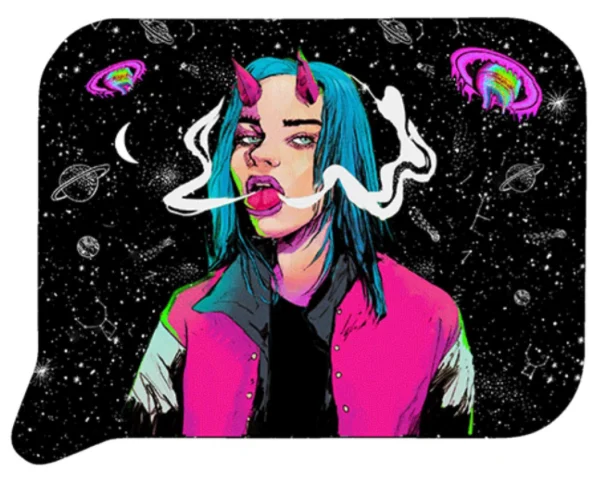 FRT3D-SM-046 Get Lost Small 3D Rolling Tray With Magnetic Lid Cover (Devil Girl Blue Hair Smoking)
