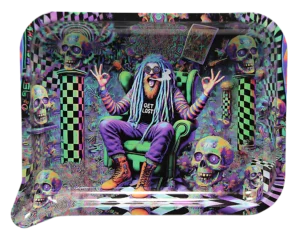 FRT3D-SM-056 Get Lost Small 3D Rolling Tray With Magnetic Lid Cover (Rasta Old Man)