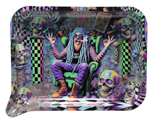 FRT3D-SM-056 Get Lost Small 3D Rolling Tray With Magnetic Lid Cover (Rasta Old Man)