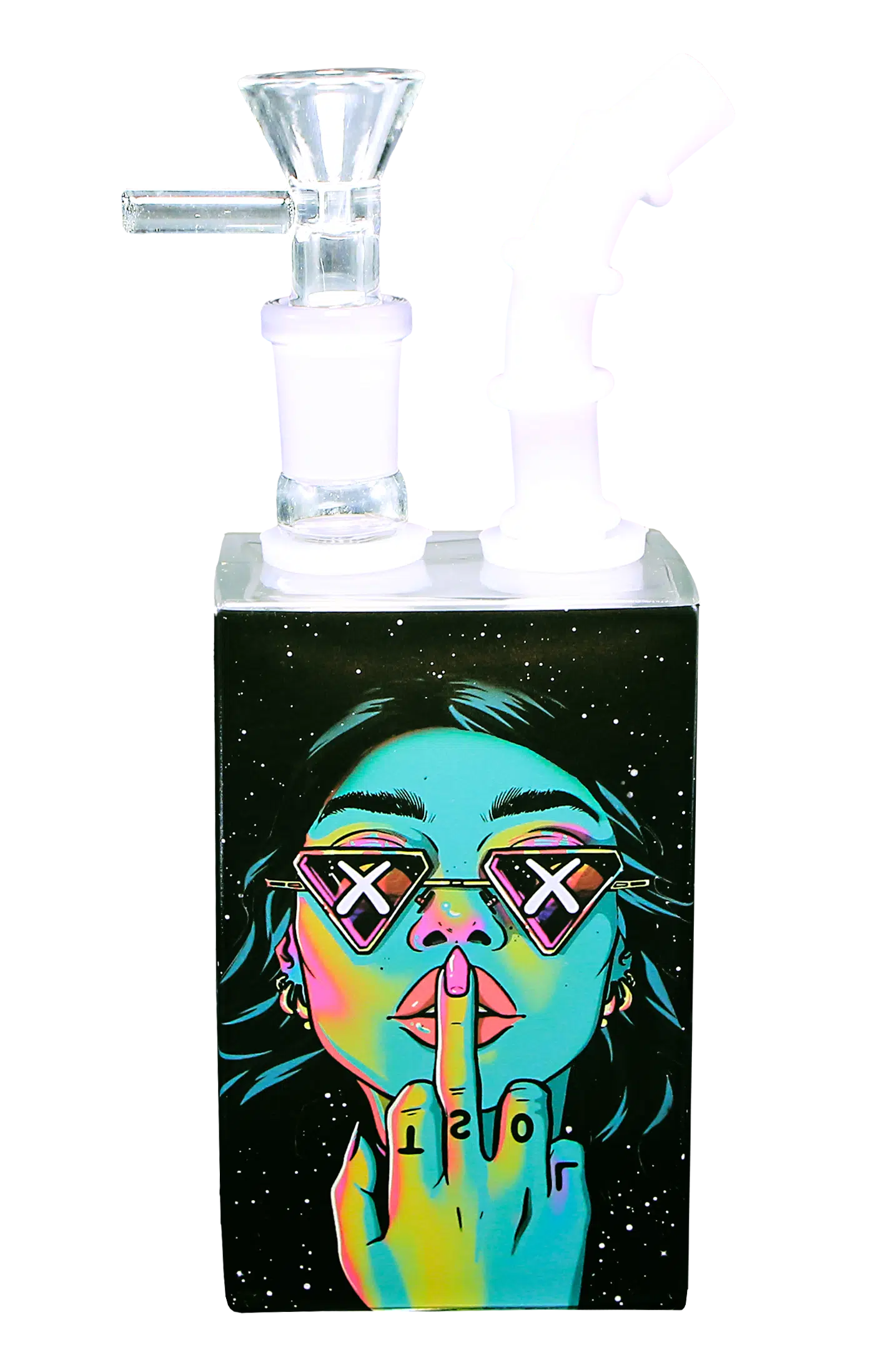 JB-003 Get Lost Glass Juice Box Pipe (Green Girl Middle Finger)