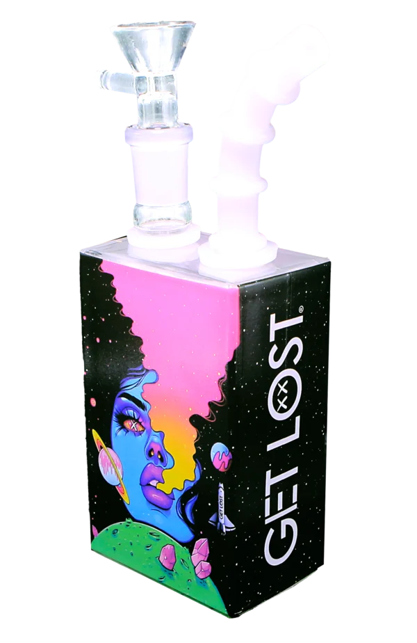 JB-005 Get Lost Glass Juice Box Pipe (Galaxy Blue Girl Smoking) - Image 2