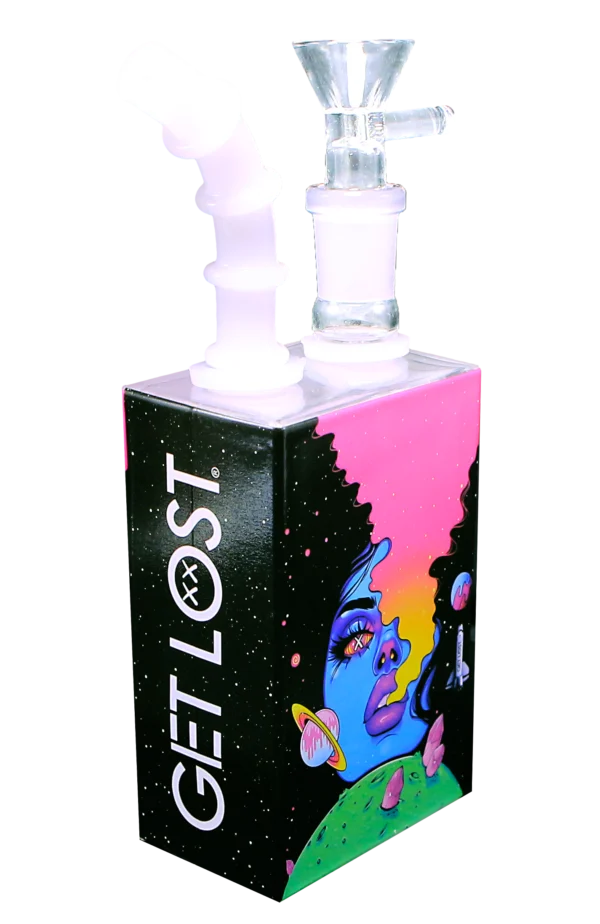JB-005 Get Lost Glass Juice Box Pipe (Galaxy Blue Girl Smoking) - Image 4
