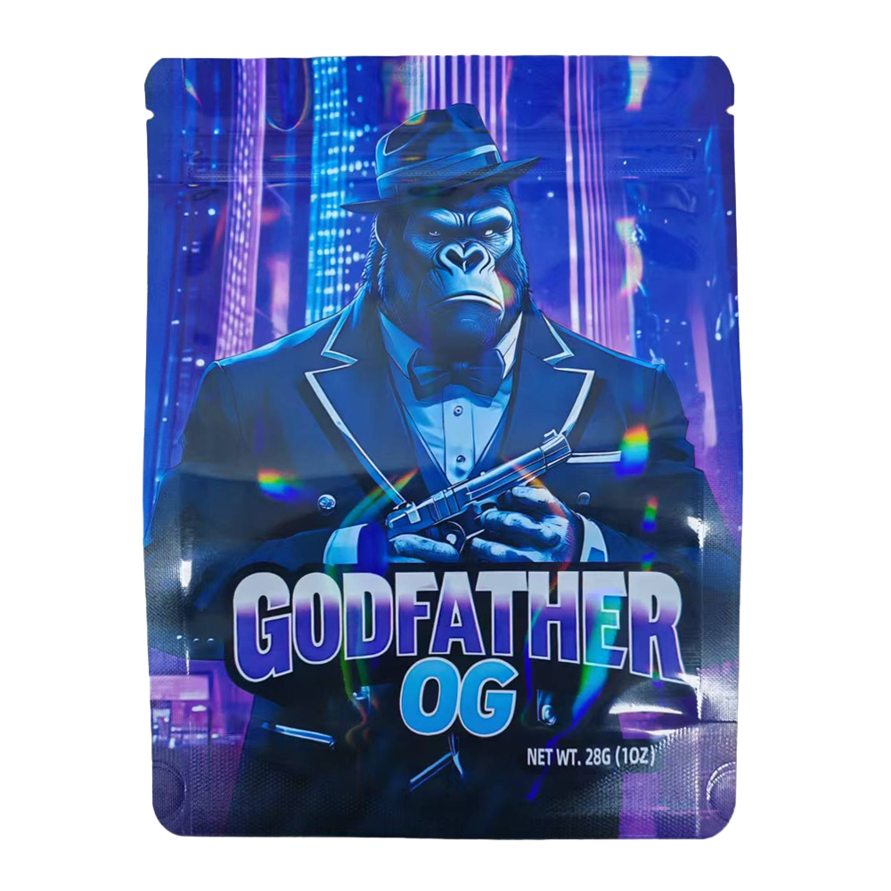 28 Gram Mylar Bag – Premium Smell-Proof Flower Packaging – Godfather OG (50 Count) MB-28G-007
