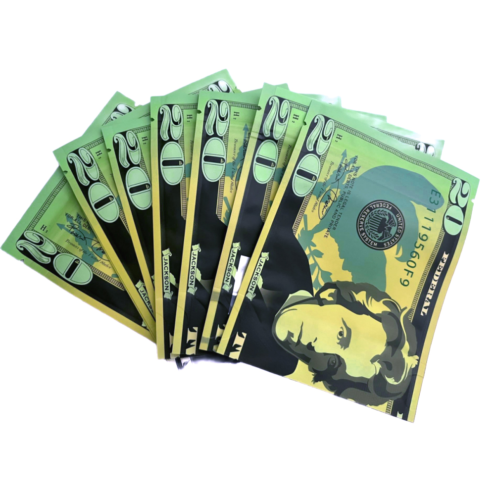3.5 Gram Money Mylar Bag – Premium Smell-Proof Packaging – Twenty Dollar Bill (50 Count) MMB-35G-001