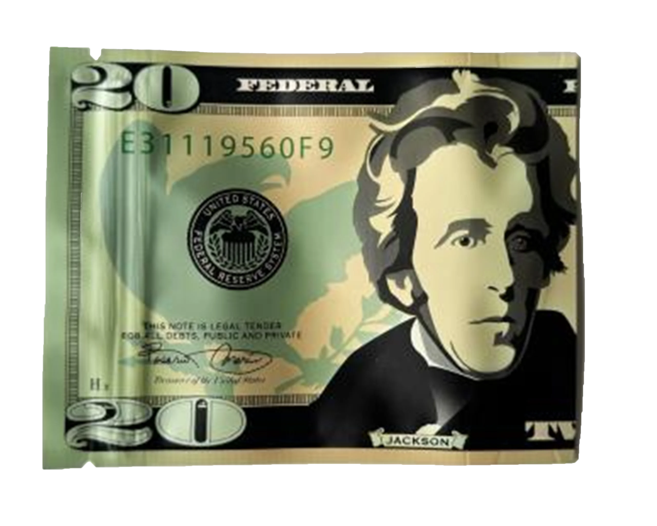 3.5 Gram Money Mylar Bag – Premium Smell-Proof Flower Packaging – Twenty Dollar Bill (50 Count) MMB-35G-001
