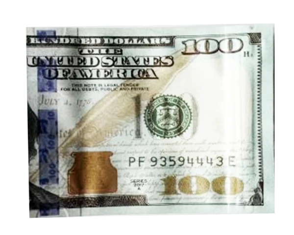 3.5 Gram Money Mylar Bag – Premium Smell-Proof Flower Packaging - Hundred Dollar Bill Front (50 Count) MMB-35G-005