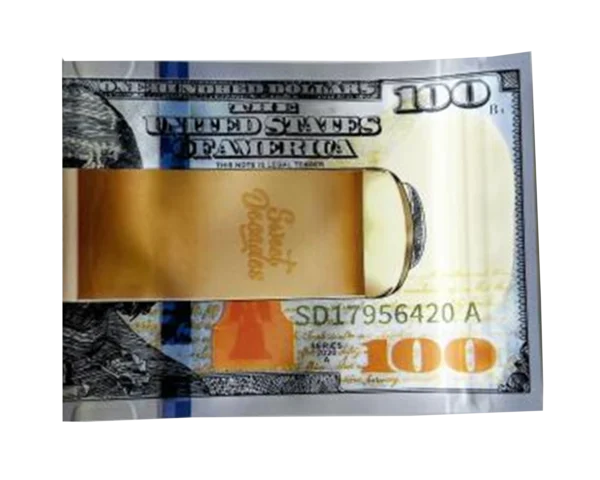 3.5 Gram Money Mylar Bag – Premium Smell-Proof Flower Packaging - Hundred Dollar Bill Clip (50 Count) MMB-35G-007