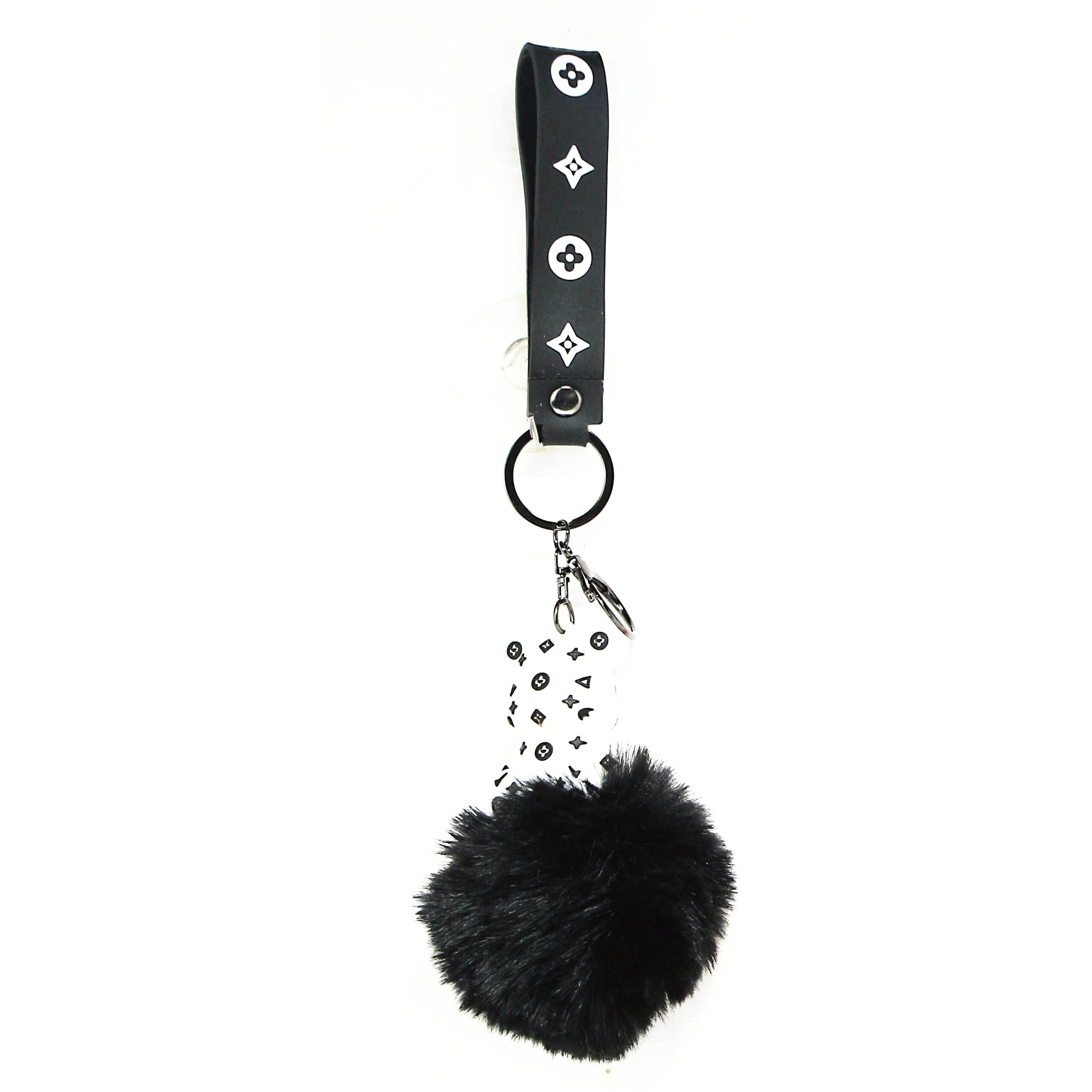 PSK-001 Pom Pom Puffy Keychain with Silicone Band – Bear B&W