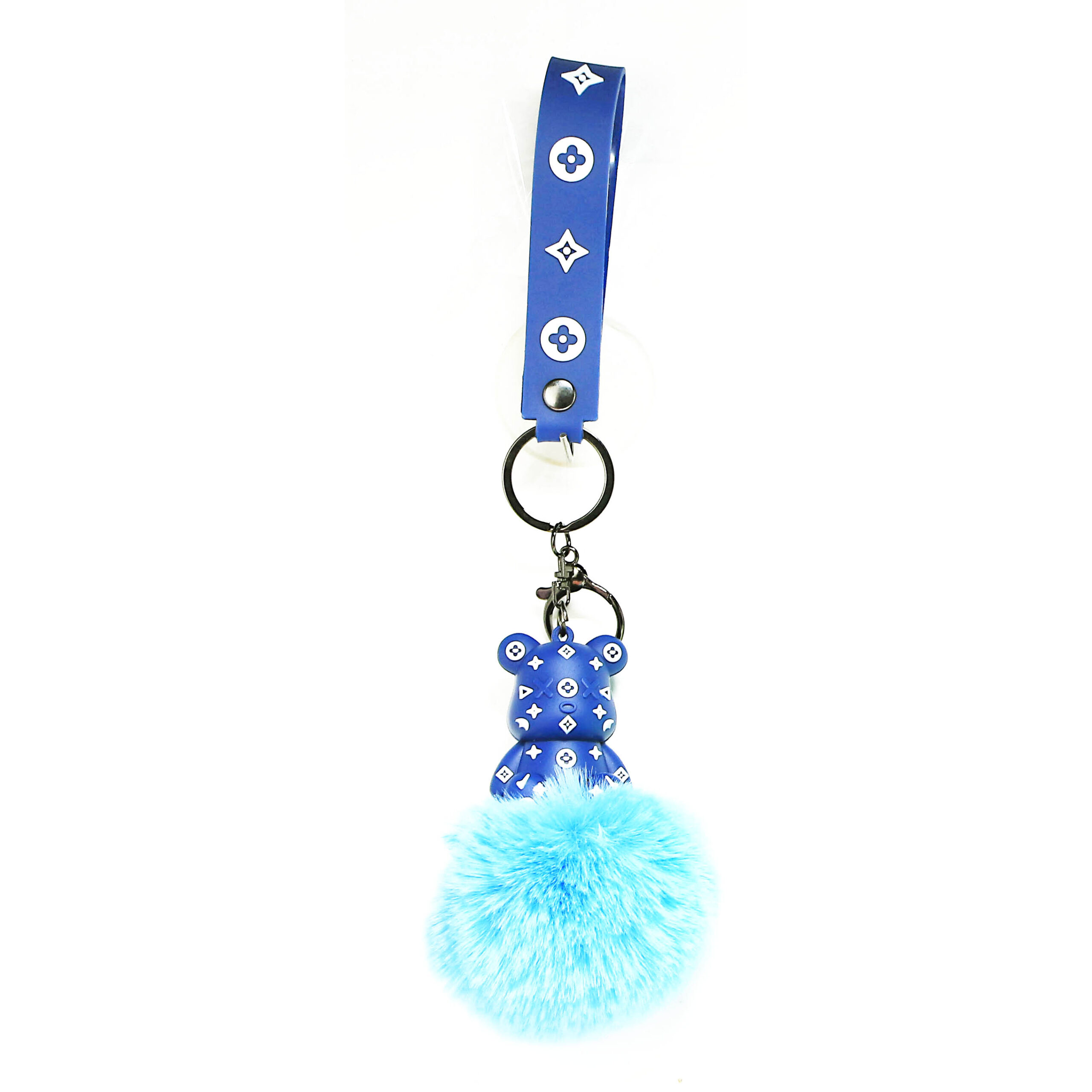 PSK-002 Pom Pom Puffy Keychain with Silicone Band – Bear Blue