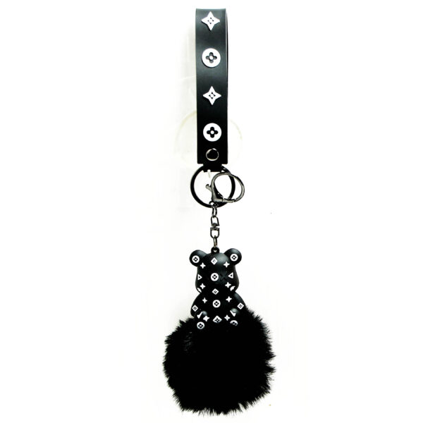 PSK-004 Pom Pom Puffy Keychain with Silicone Band - Black