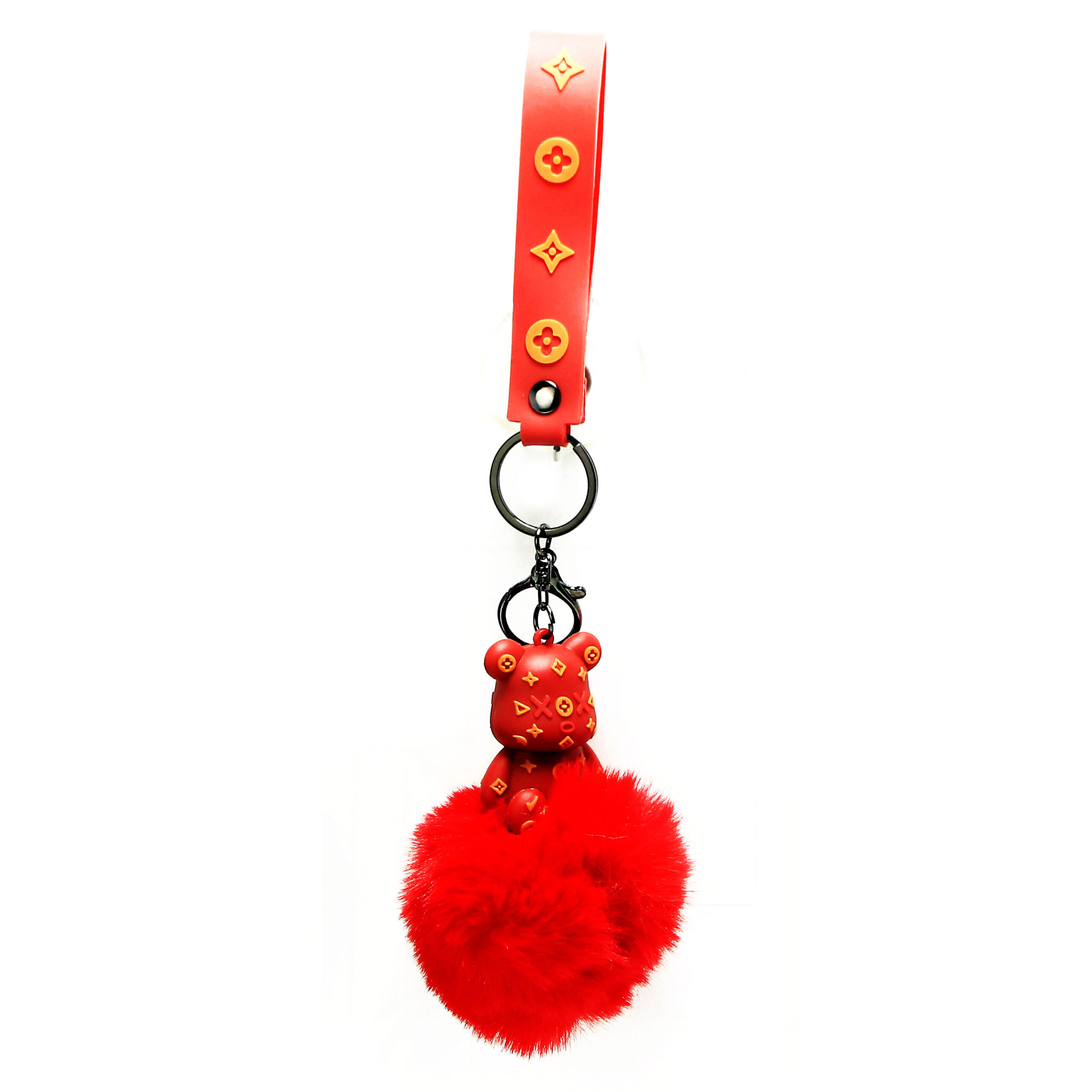 PSK-005 Pom Pom Puffy Keychain with Silicone Band – Red
