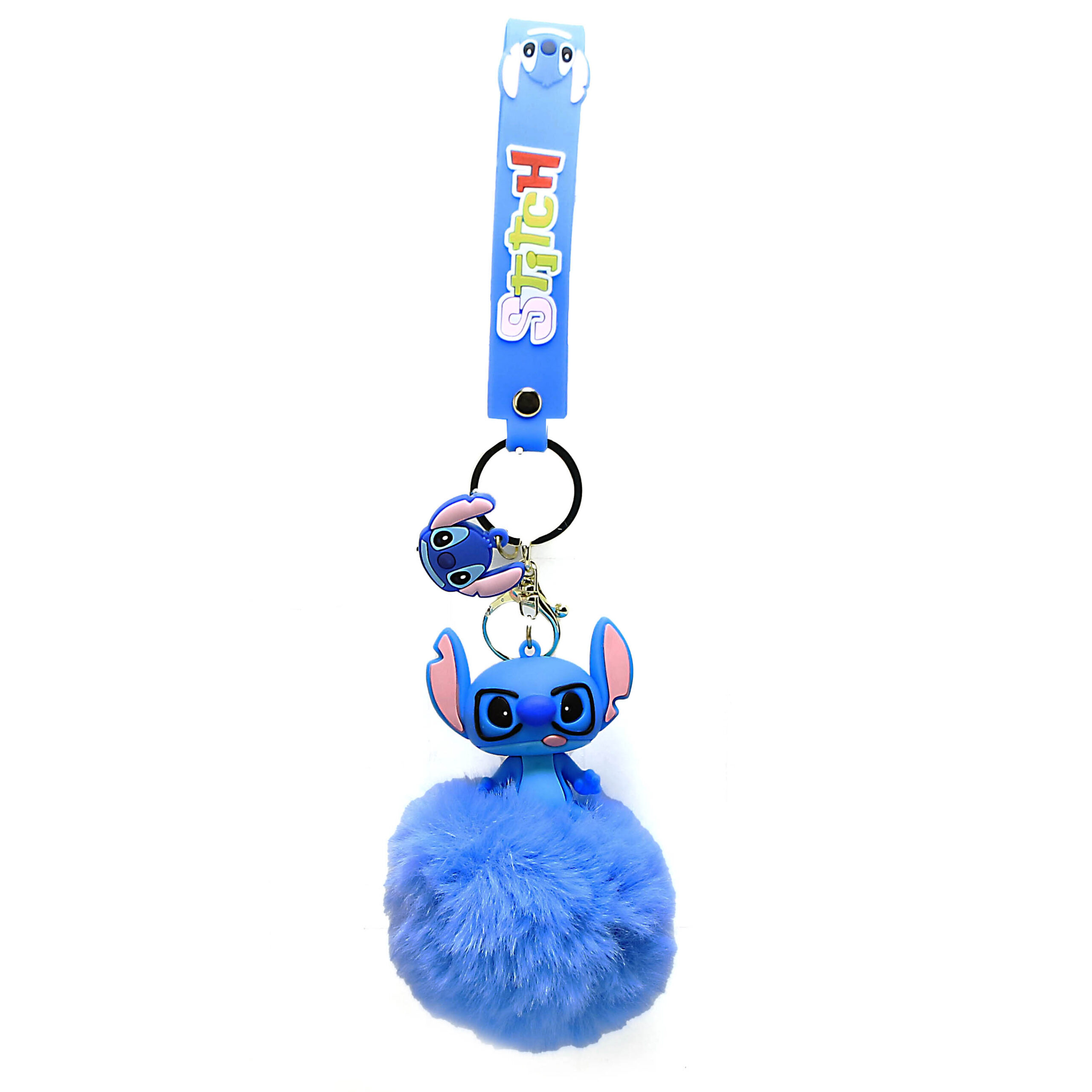 PSK-010 Pom Pom Puffy Keychain with Silicone Band – Stitch Glasses