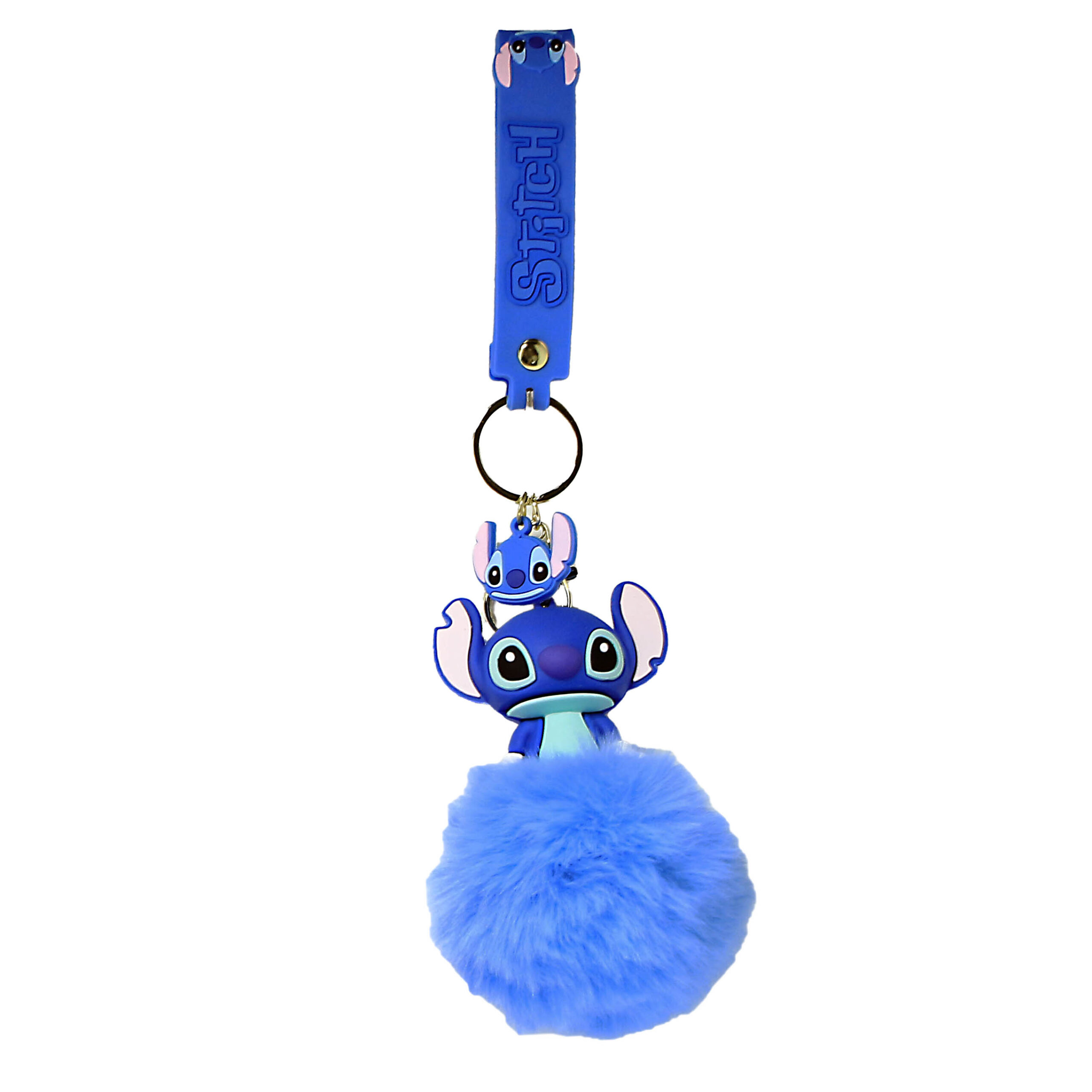 PSK-014 Pom Pom Puffy Keychain with Silicone Band – Stitch Quiet