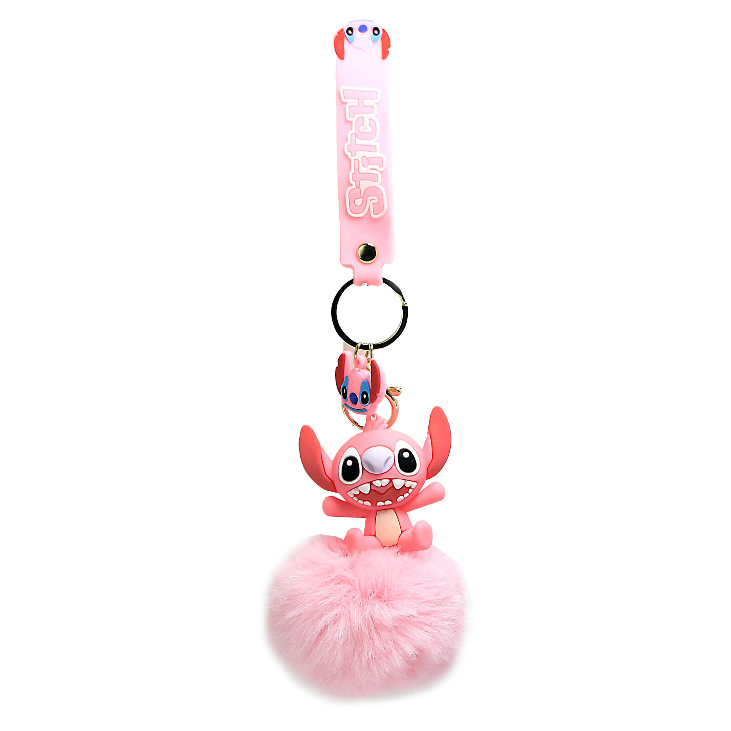 PSK-017 Pom Pom Puffy Keychain with Silicone Band – Pink Stitch Smiles