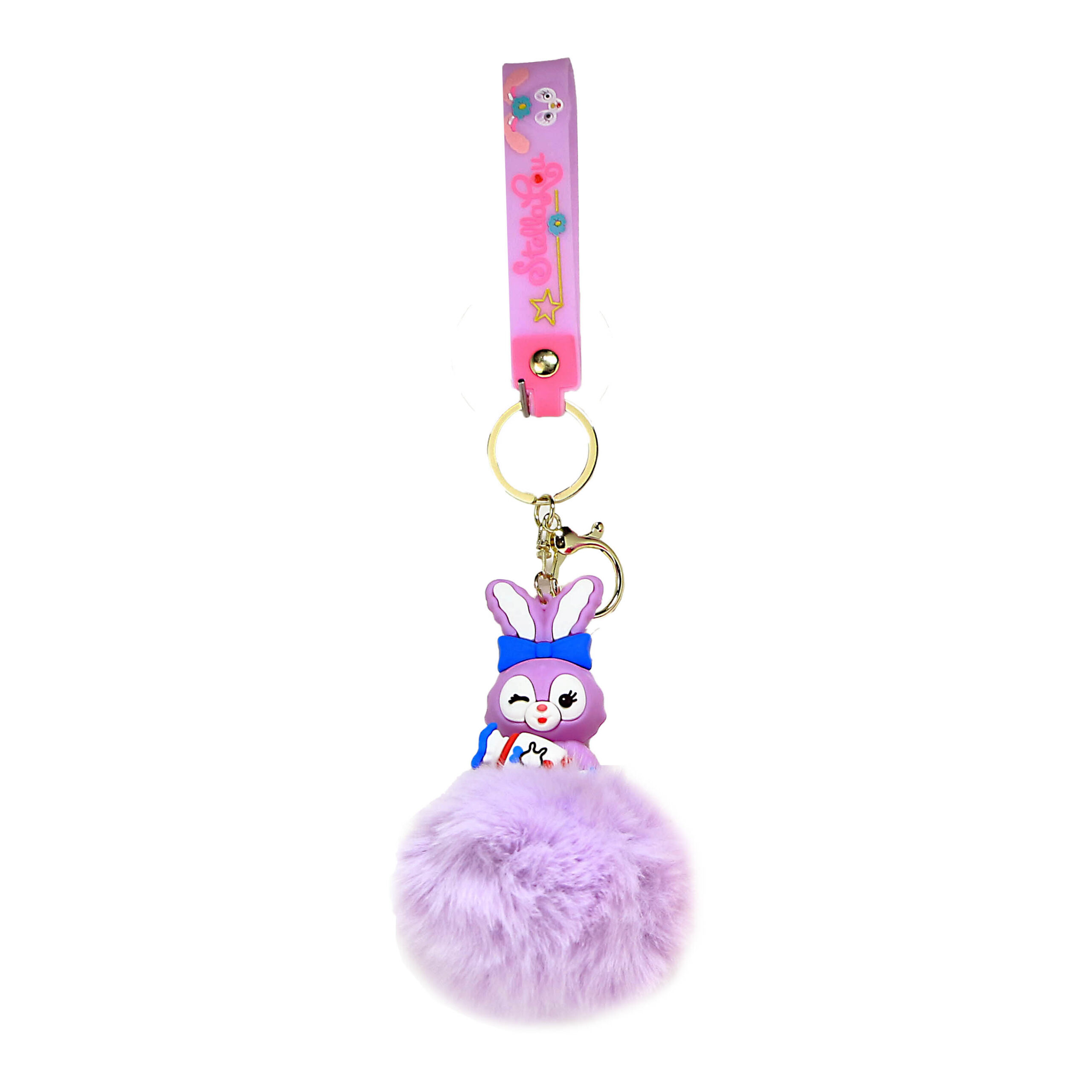 PSK-021 Pom Pom Puffy Keychain with Silicone Band – Stella Lou – Bunny Winks