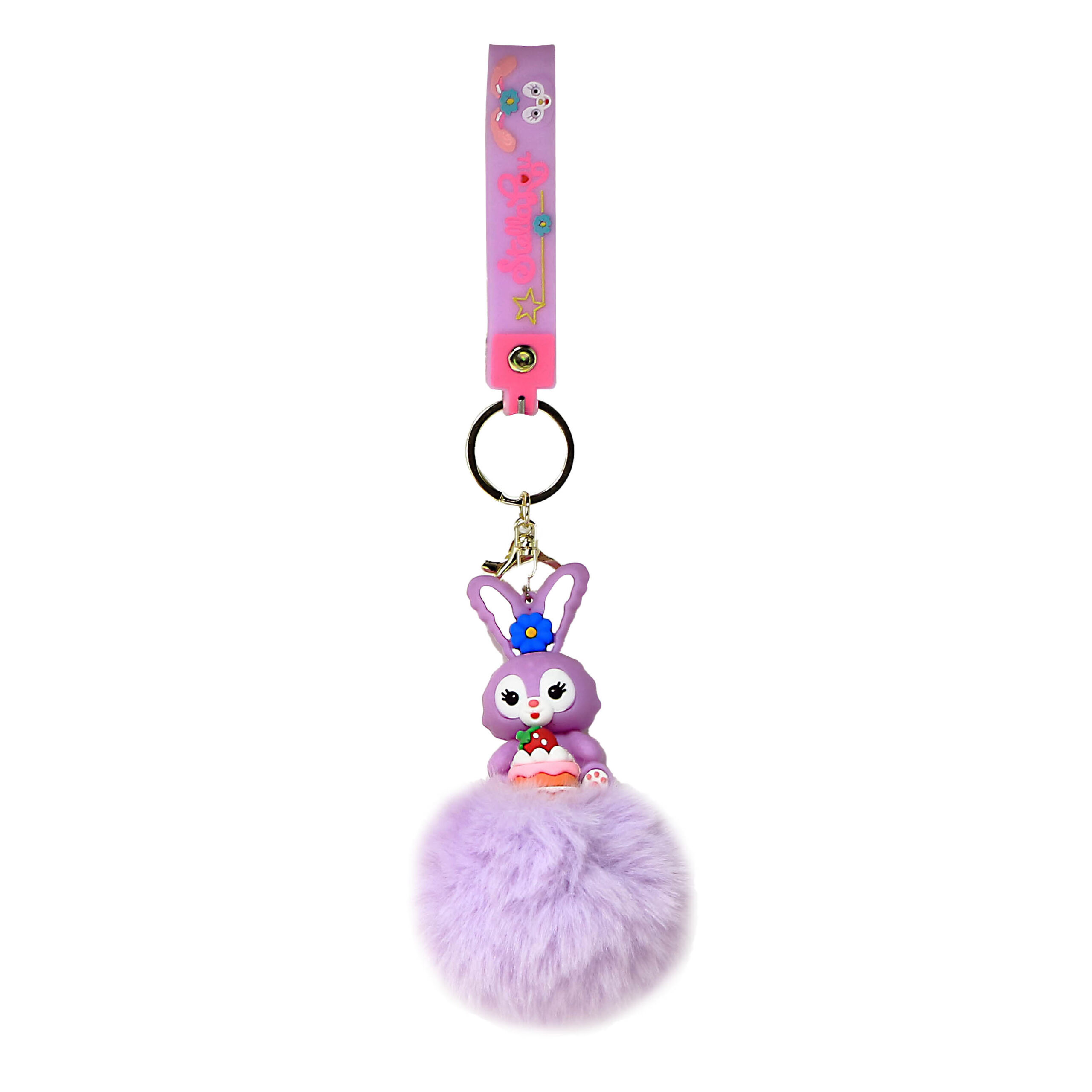 PSK-023 Pom Pom Puffy Keychain with Silicone Band – Stella Lou – Bunny Eyes Wide Open